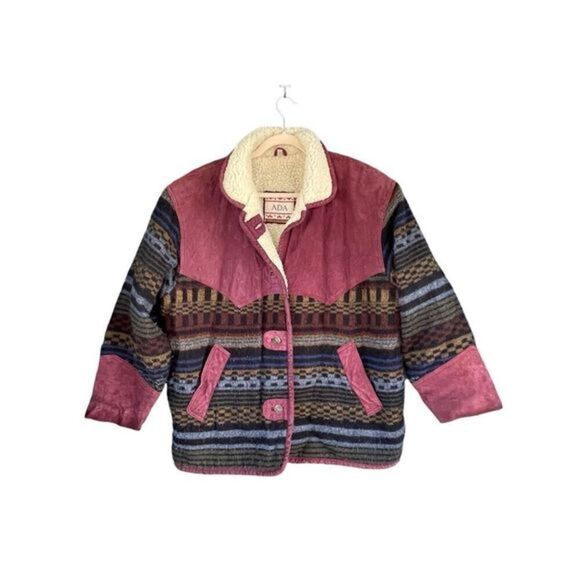 Ada Navajo Aztec Revolt Leather Sherpa‎ Coat Medium - Picture 1 of 8